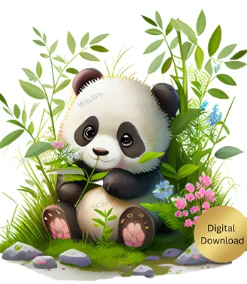 Милый детеныш панды на цветущей вишне, маленькая панда, Цветение вишни, панда  арт фон картинки и Фото для бесплатной загрузки