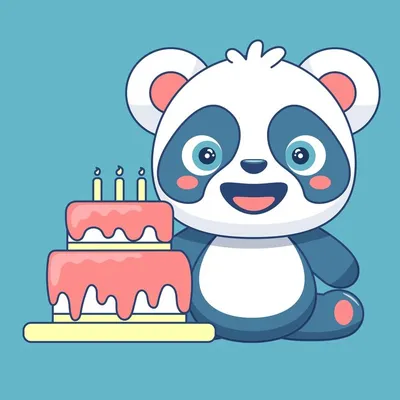 Медведь панда празднует свой день рождения рядом с тортом со свечами |  Премиум Фото