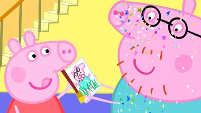 Свинка пеппа и папа свин рисуют на бумаге - онлайн-пазл