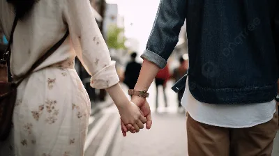 Фото пары с объятиями и держащейся за руки