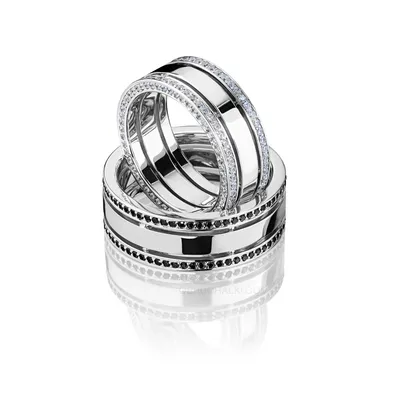 Парные обручальные кольца с бриллиантами COMBO DIAMOND на заказ из белого и  желтого золота, серебра, платины или своего металла