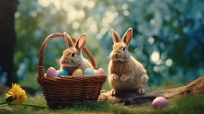 пасхальный кролик сидит среди крашеных яиц, старая картинка пасхального  кролика фон картинки и Фото для бесплатной загрузки