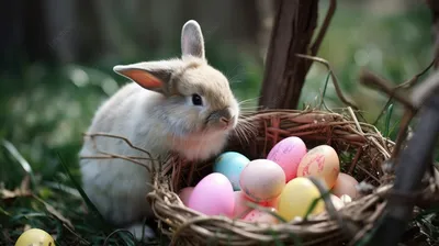 Пасхальный кролик и яйца на траве · Бесплатные стоковые фото