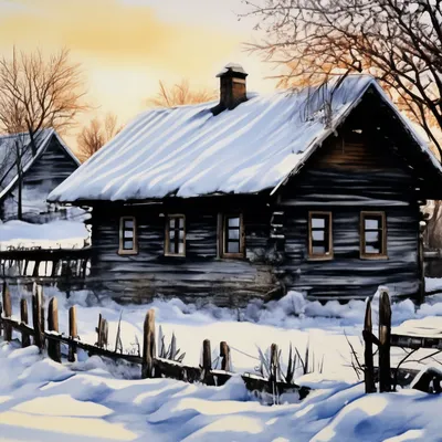 Дом в деревне осенью рисунок - 75 фото