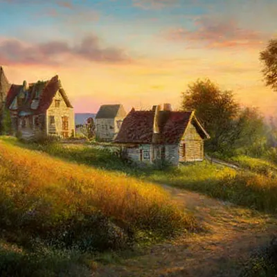 Пейзаж рисунок с домом - 56 фото