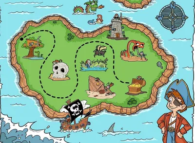 Пиратская Карта Сокровищ Старый Векторный Эскиз Векторное изображение  ©Seamartini 436043086