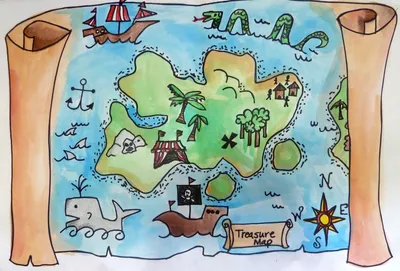 Пиратская карта сокровищ, пергамент» — создано в Шедевруме