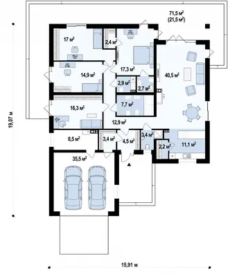 Проект частного дома с пристроенным гаражом S3-207 (Z199). Фото, планы и  цены