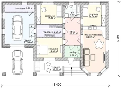 Проект одноэтажного дома с гаражом и котельной - 06-22 🏠 | СтройДизайн