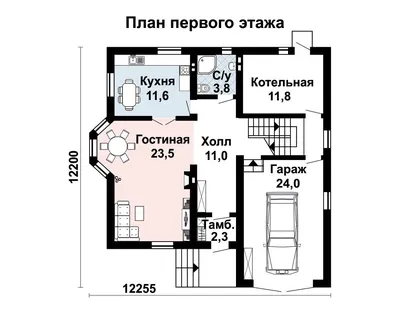 322E «Новый свет» - проект одноэтажного дома с эркером и с террасой, с  гаражом, для небольшой семьи: цена | Купить готовый проект с фото и  планировкой