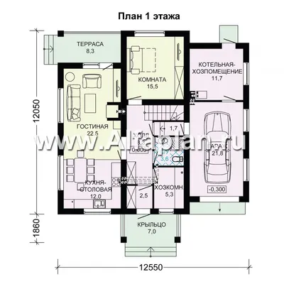 Проект одноэтажного дома с гаражом №1535-2 план | Одноэтажные дома, Дом,  Небольшие загородные дома