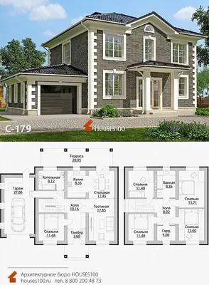 План дома C-179 Проект двухэтажного дома с гаражом в классическом стиле от  архитектурного бюро Houses10… | Двухэтажные дома, Проекты домов, Поэтажные планы  домов