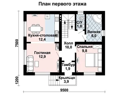 Проект простого двухэтажного дома AS-2125 из пенобетона с 5 спальнями