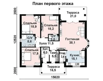 Типовой проект одноэтажного дома AS-2300 из газобетона с эркером и террасой