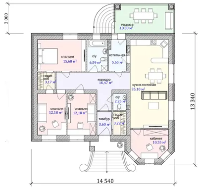 Проект дома с тремя спальнями и гостиной 120 м2 | Архитектурное бюро.  Авторские проекты планы домов и коттеджей в Воронеж… | План дома, Проект  дома, Планировка дома