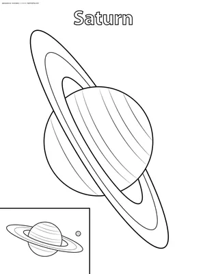 Раскраски, Сатурн - раскраска с образцом разукрашивания для детей.  Интересные раскраски. Планеты крутятся вокруг весёлого солнца. Раскраски  для развития. Живые планеты с подписанными названиями на английском языке.  Лучшие раскраски. Планеты с названиями