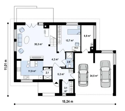 Проект 2-х этажного дома 15х11м - Design Sanna