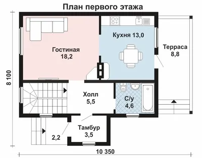 Проект двухэтажного дома AS-215-2 из бруса с террасой и тремя спальнями