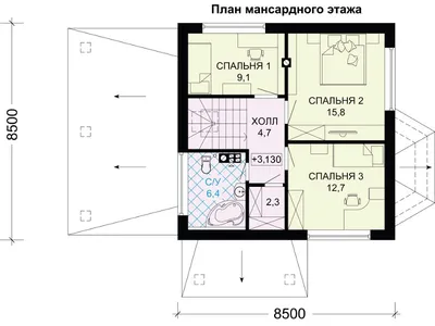 Проект 2-х этажного дома AS-2037 из газобетона с гаражом на 1 машину