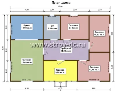 Рисунок спален: дизайн в доме 12 на 12 | Планировка дома 12 на 12  одноэтажного с тремя спальнями Фото №1503303 скачать