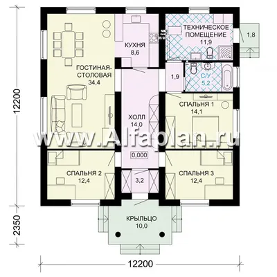 АРМАВИР 97 м2 - проект одноэтажного дома 10х12 с 3 спальнями | Инваполис -  проекты рациональных домов | Дзен