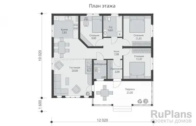 Проект дома 108 м.кв 9 на 12 одноэтажный 3 спальни - построить цена