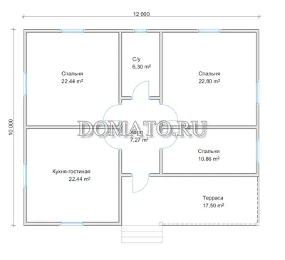 DT0744 – проект одноэтажного дома с 3 спальнями и эркером из пеноблоков