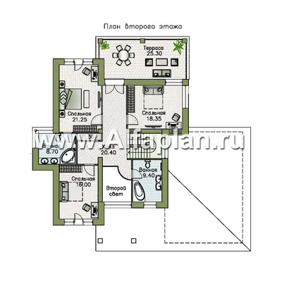 AS-1384 - проект двухэтажного дома из газобетона с мансардой и гаражом