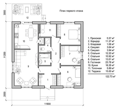 Проект дома 4 комнаты один этаж | Архитектурное бюро \"Беларх\" - Авторские  проекты планы домов и коттеджей