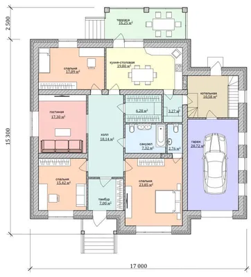 Проект одноэтажного дома с гаражом под одной крышей - 04-35 🏠 | СтройДизайн