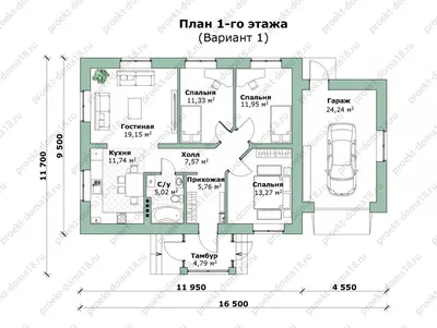 Проект одноэтажного дома с гаражом «КО-108» - Antei.by