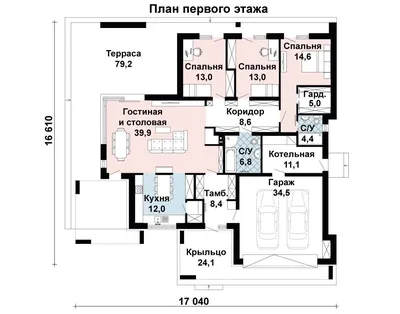 Одноэтажный дом с гаражом 150 м2. S-192 \"Гермес\"