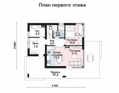 Готовый проект дома 7 на 8 м из газобетона с 2 спальнями