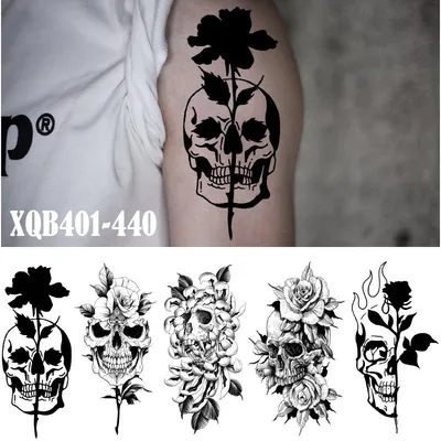 Купить Наклейки-тату серии Xqb, черный череп, посылка, большая картинка,  татуировка с переносом воды | Joom