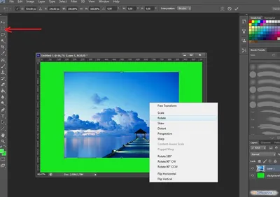 Как повернуть объект в фотошопе?