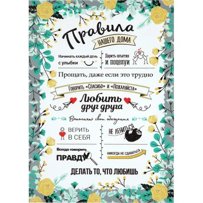 Канвас Правила дома на подрамнике белый фон 40х50 см купить недорого в  интернет-магазине товаров для декора Бауцентр