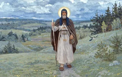 Святой Преподобный Сергий Радонежский чудотворец, икона на доске, живописная