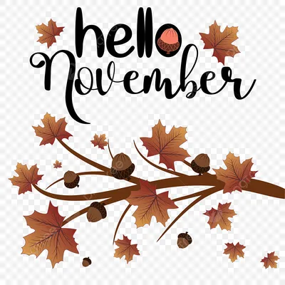 привет ноябрь осень с листьями PNG , Hello November, осенью, в ноябре PNG  картинки и пнг рисунок для бесплатной загрузки