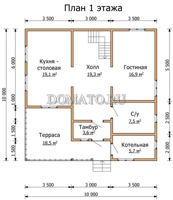 Проект одноэтажного дома К-26: 80 кв.м., 2 спальни, кухня-гостиная