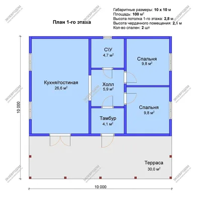 Проект двухэтажного дома AS-2289 из газобетона с террасой и балконом