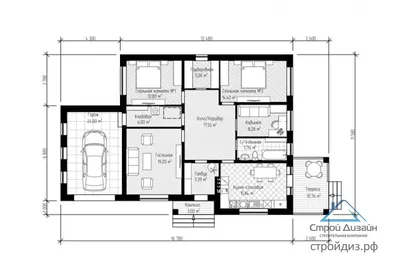 Проект одноэтажного дома с гаражом 06-12 🏠 | СтройДизайн