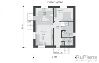 Проект дома из СИП «Ритм» на 100 м2, размером 10 x 10 м, одноэтажный,  тамбур, цена от ЭкоЕвроДом