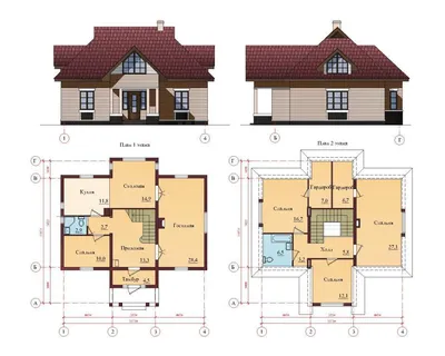 Проект двухэтажного дома коттеджа с чертежами бесплатно 92/78.. Чертежи.  Фото. Документация.