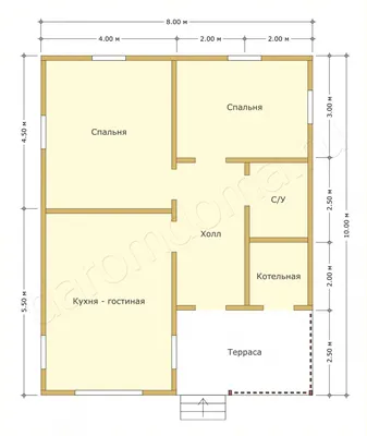 Двухэтажный деревянный дом из бруса 10 на 8 м с террасой 20 м2.