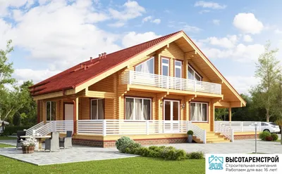 Проект деревянного дома из бруса 8 на 12 м с гаражом и 3 спальнями в Улан- Удэ
