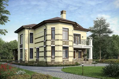 Проект двухэтажного кирпичного дома № 40-06 в европейском стиле | каталог  Проекты коттеджей