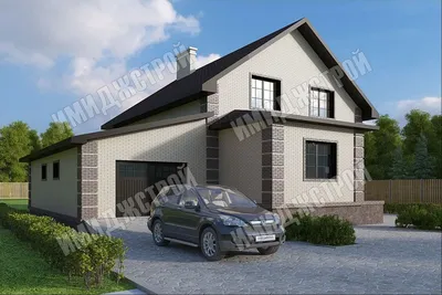Проект мансардных домов-близнецов из кирпича с гаражом и слуховым окном  D4254 | Каталог проектов Домамо