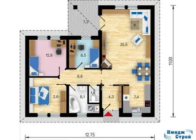 Проекты домов до 100 м² - Планы, 3D виды, фото, чертежи и планировки  коттеджей до 100 кв м