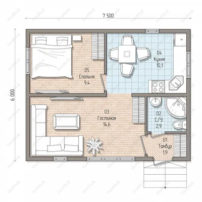 Проекты одноэтажных домов до 100 м² | Планы, Интерьеры, 3D виды, чертежи