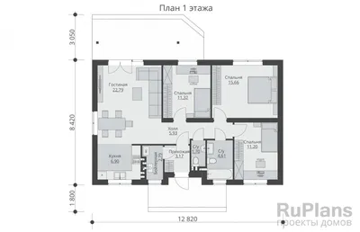 Проект одноэтажного кирпичного дома №21 с тремя спальнями до 100 кв м -  АРХИПРОЕКТ.РФ